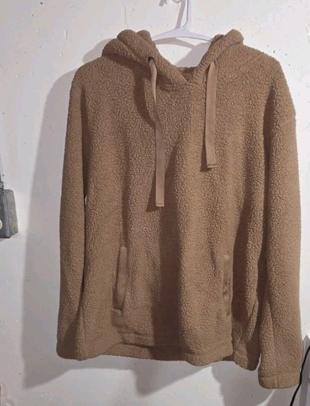 Abercrombie & Fitch Womens Soft Sherpa Hoodie Pullover Sweatshirt Brown Medium
